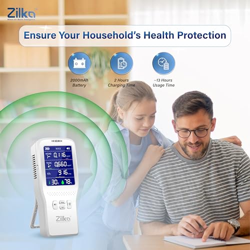 Zilka® Air Quality Monitor | Accurate CO2, 11+ Gases TVOC Sensor, HCHO | IAQ | Temperature & Humidity | All Day Battery | 2000mAH Pollution Meter | Smart Alarm | Type-C - Image 3