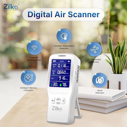 Zilka® Air Quality Monitor | Accurate CO2, 11+ Gases TVOC Sensor, HCHO | IAQ | Temperature & Humidity | All Day Battery | 2000mAH Pollution Meter | Smart Alarm | Type-C - Image 2