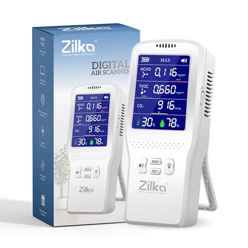 Zilka® Air Quality Monitor | Accurate CO2, 11+ Gases TVOC Sensor, HCHO | IAQ | Temperature & Humidity | All Day Battery | 2000mAH Pollution Meter | Smart Alarm | Type-C - Image 1