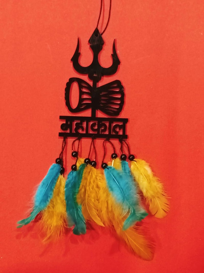 Rukshv Decorative Car Rearview Mirror Hanging with Feathers, Acrylic Spiritual Accessory for Home, Car, Office Interior Decor (mahakal) - Image 4