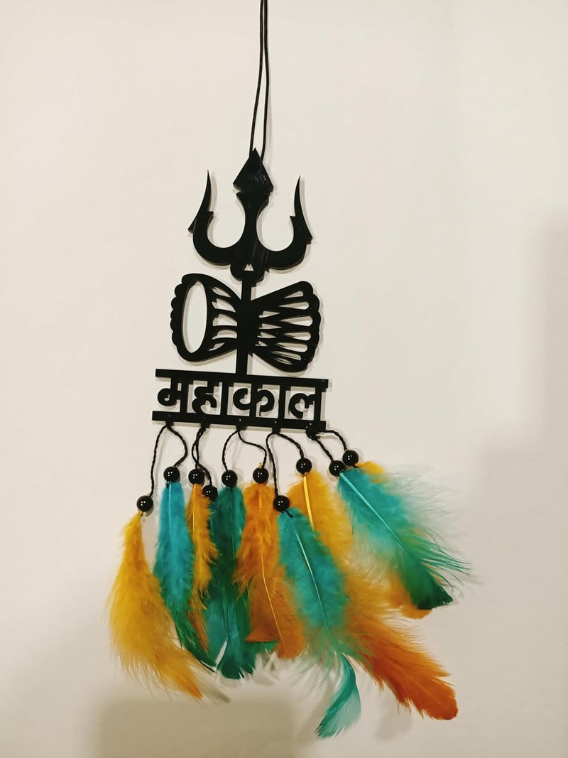 Rukshv Decorative Car Rearview Mirror Hanging with Feathers, Acrylic Spiritual Accessory for Home, Car, Office Interior Decor (mahakal) - Image 2