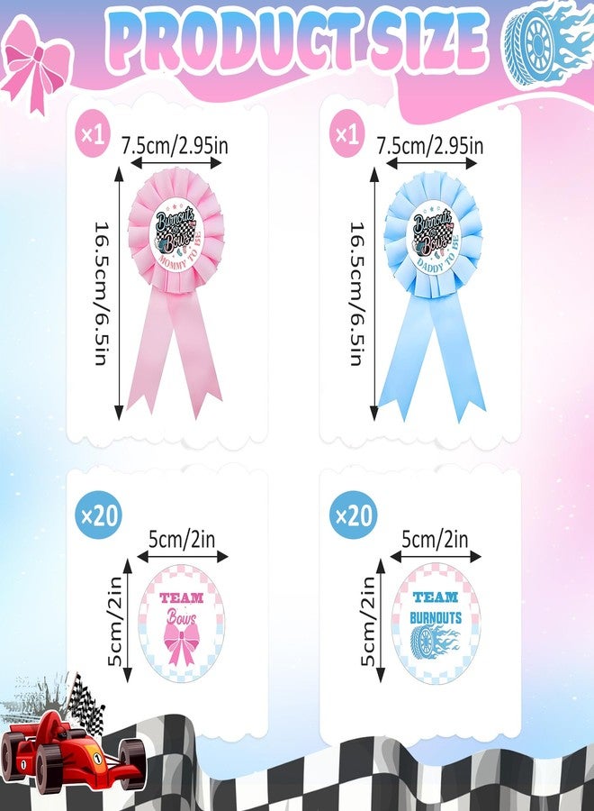 Ohmique 42 Pcs Burnouts or Bows Gender Reveal Decorations - Daddy and Mommy to Be Tinplate Badge Pin and 40 Pcs Burnouts or Bows Stickers, Pink Blue Boy or Girl Car Gender Reveal Decorations for Baby Shower - Image 2