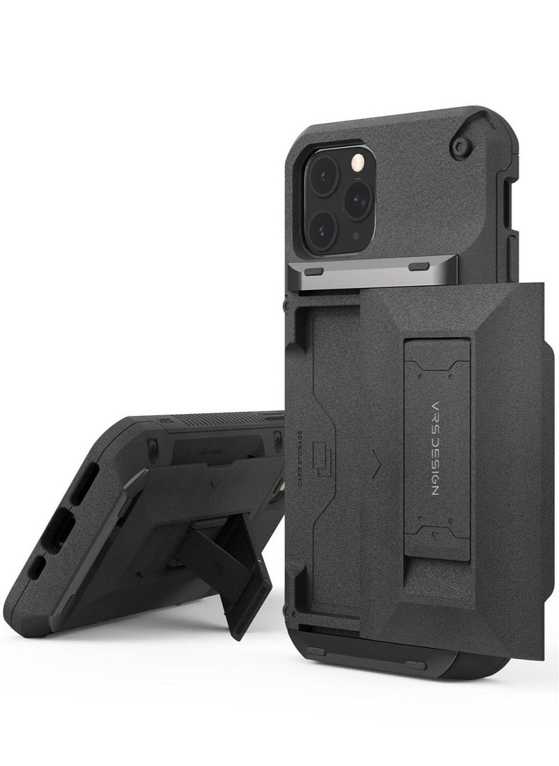 VRS Design Damda Glide Hybrid Sandstone Wallet Case Cover For iPhone 11 PRO Semi Automatic Slider Credit Card Holder Slot (3-4 Cards) & Kickstand - Sand Stone  - Image 1