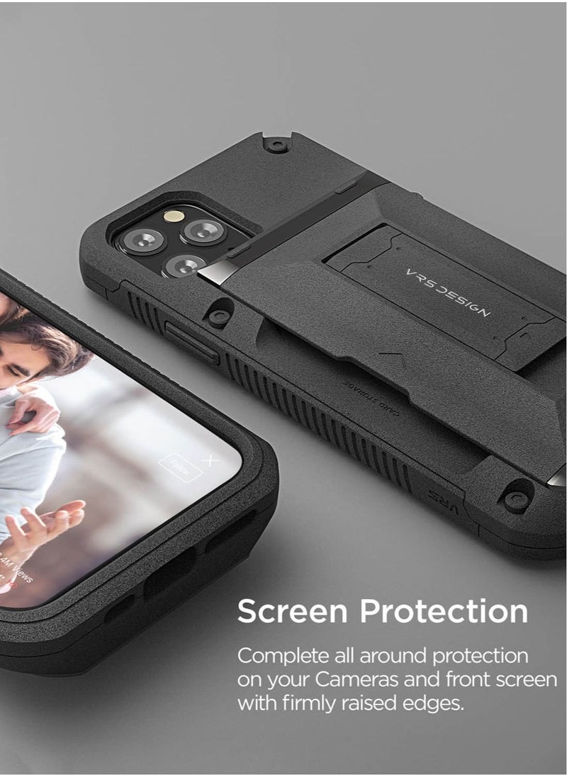 VRS Design Damda Glide Hybrid Sandstone Wallet Case Cover For iPhone 11 PRO Semi Automatic Slider Credit Card Holder Slot (3-4 Cards) & Kickstand - Sand Stone  - Image 5