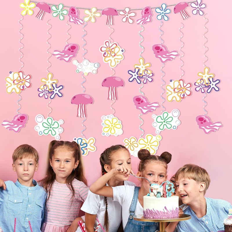 Cogniplay Yellow Cartoon Party Decorations Jellyfish Flowers Hanging Swirls Cartoon Ocean Theme Hanging Decor Under the Sea Party Decorations for Kids Baby Shower Birthday Party Supplies - Image 4