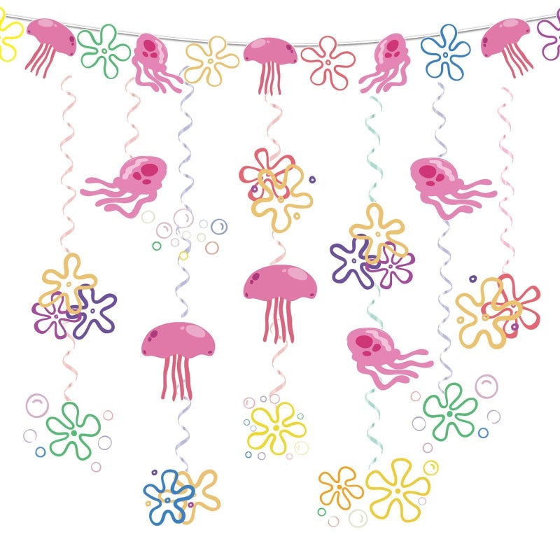 Cogniplay Yellow Cartoon Party Decorations Jellyfish Flowers Hanging Swirls Cartoon Ocean Theme Hanging Decor Under the Sea Party Decorations for Kids Baby Shower Birthday Party Supplies - Image 1