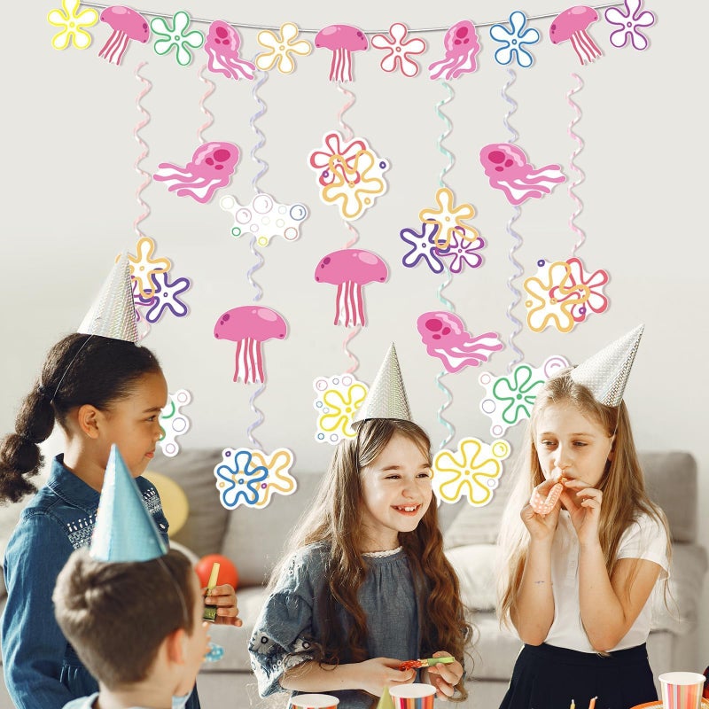 Cogniplay Yellow Cartoon Party Decorations Jellyfish Flowers Hanging Swirls Cartoon Ocean Theme Hanging Decor Under the Sea Party Decorations for Kids Baby Shower Birthday Party Supplies - Image 5