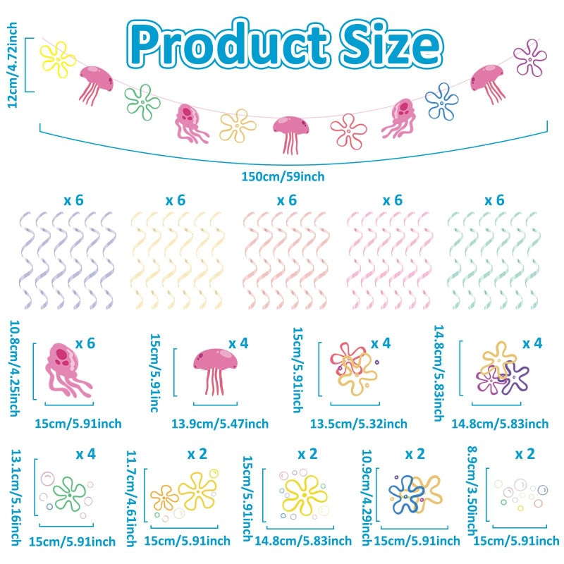 Cogniplay Yellow Cartoon Party Decorations Jellyfish Flowers Hanging Swirls Cartoon Ocean Theme Hanging Decor Under the Sea Party Decorations for Kids Baby Shower Birthday Party Supplies - Image 2