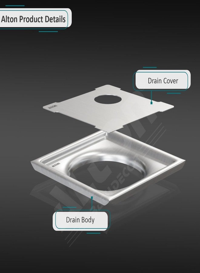 ALTON ALD1005, SS-304 Grade, 5x5 INCH Cut, Bathroom Grating Square Floor Drain Jali, Matte - Image 2