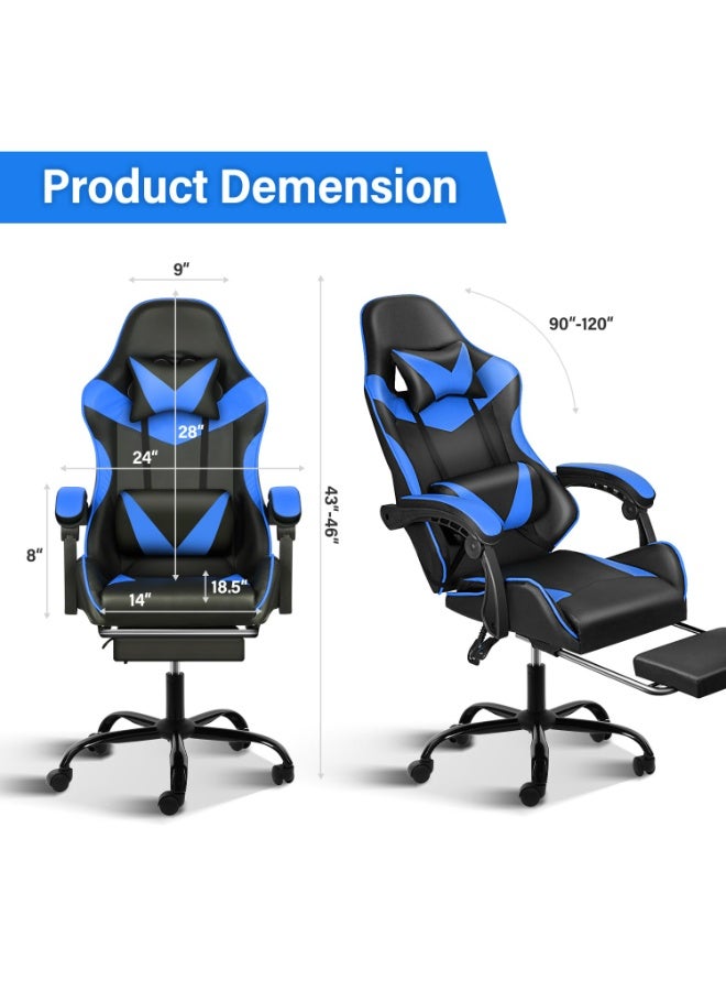 Gaming Chair, Backrest and Seat Height Adjustable Swivel Recliner Racing Office Computer Ergonomic Video Game Chair with Footrest and Lumbar Support, Black/Blue - Image 3
