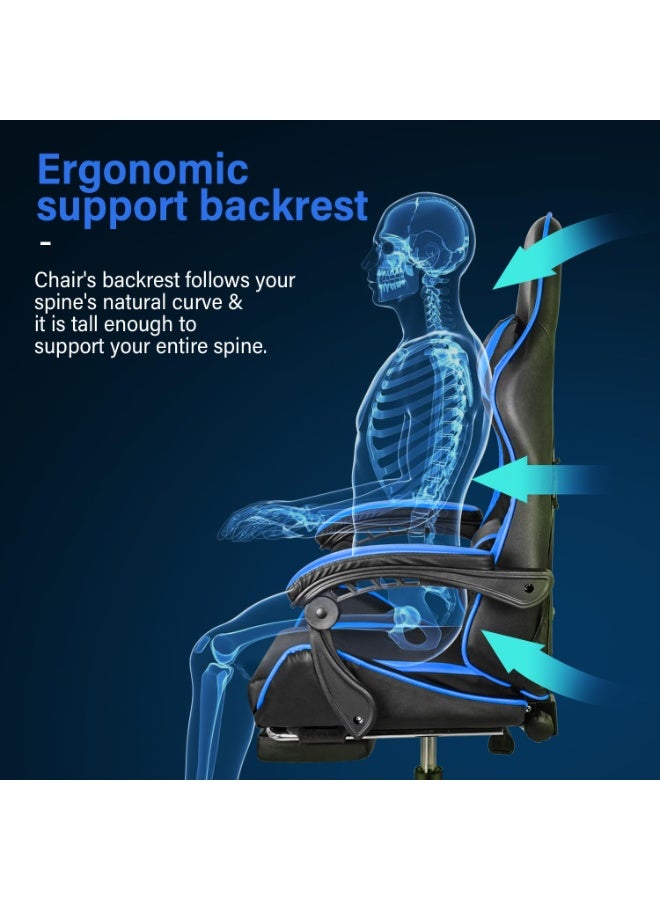 Gaming Chair, Backrest and Seat Height Adjustable Swivel Recliner Racing Office Computer Ergonomic Video Game Chair with Footrest and Lumbar Support, Black/Blue - Image 4