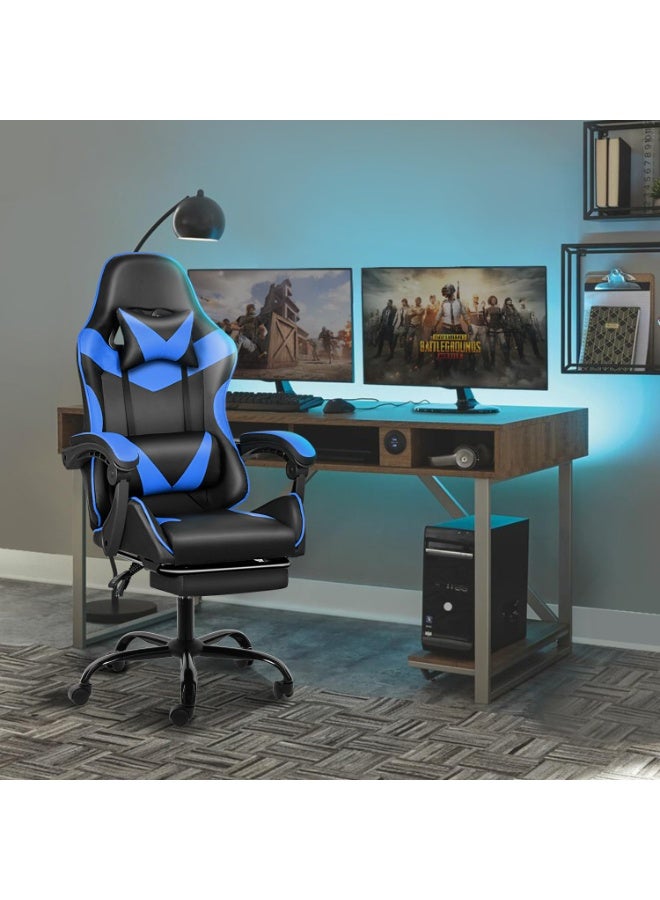Gaming Chair, Backrest and Seat Height Adjustable Swivel Recliner Racing Office Computer Ergonomic Video Game Chair with Footrest and Lumbar Support, Black/Blue - Image 2