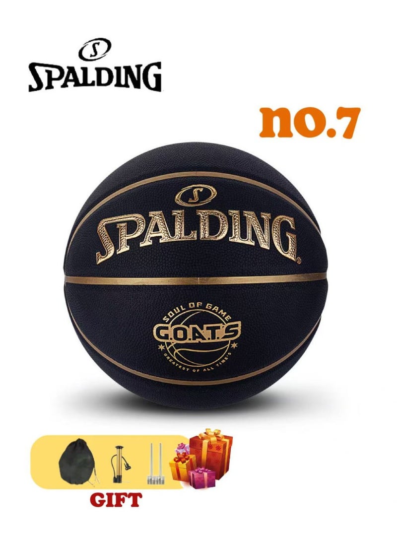 SPALDING "Spalding GOATS Series 77-790Y Black Gold Legend Basketball" Official Size 7 Game & Training Ball + 3-Piece Accessory Set (Storage Bag/Pump/Needle) Wear-Resistant & Non-Slip for Adults Indoor/Outdoor - Image 1