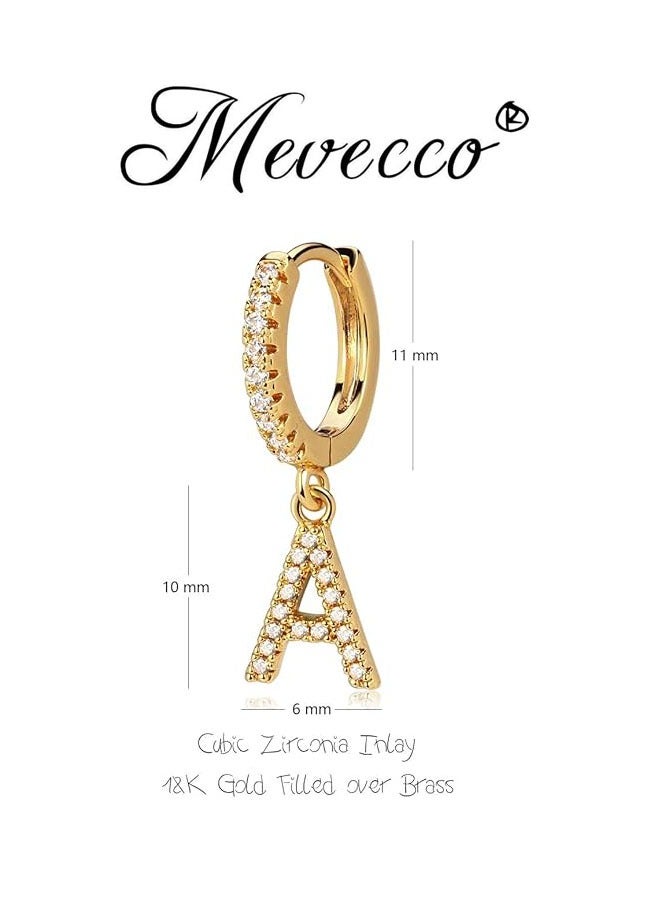Mevecco Women Huggie Earrings Gold Initial A-Z Dangle Drop Cubic Zirconia 14K Gold Filled Small Simple Hypoallergenic Personalized Jewelry - 26 Letters - Image 5