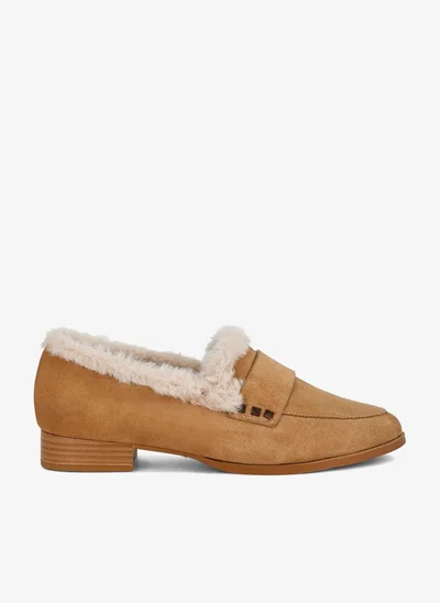 London Rag London Rag Women's Fur Trim Suede Loafers Tan