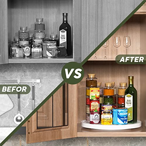 VeyFey White Lazy Susan, 13.2 Inch Non-Skid Bamboo Turntable for Kitchen Table Cabinets and Closets, Wood Organizer for Kitchen Countertop - Image 4