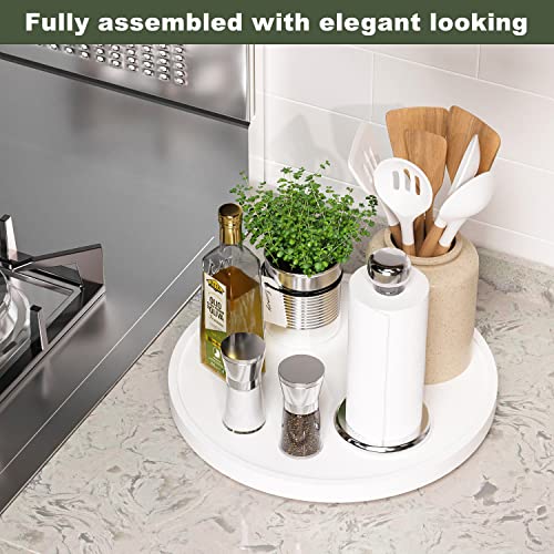 VeyFey White Lazy Susan, 13.2 Inch Non-Skid Bamboo Turntable for Kitchen Table Cabinets and Closets, Wood Organizer for Kitchen Countertop - Image 2