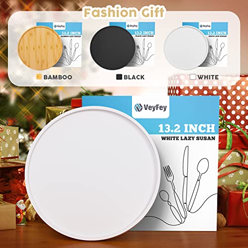 VeyFey White Lazy Susan, 13.2 Inch Non-Skid Bamboo Turntable for Kitchen Table Cabinets and Closets, Wood Organizer for Kitchen Countertop - Image 5