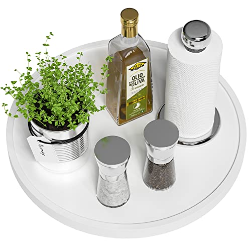 VeyFey White Lazy Susan, 13.2 Inch Non-Skid Bamboo Turntable for Kitchen Table Cabinets and Closets, Wood Organizer for Kitchen Countertop - Image 1