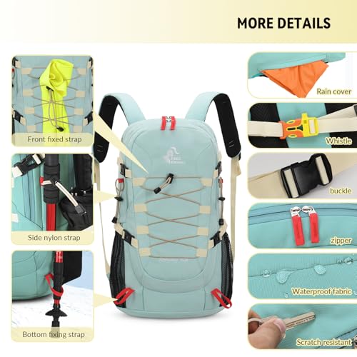 Bseash 40L Waterproof Hiking Backpack with Rain Cover, Outdoor Sport Travel Bag Daypack for Camping Climbing Skiing Cycling (Pea-green) - Image 4
