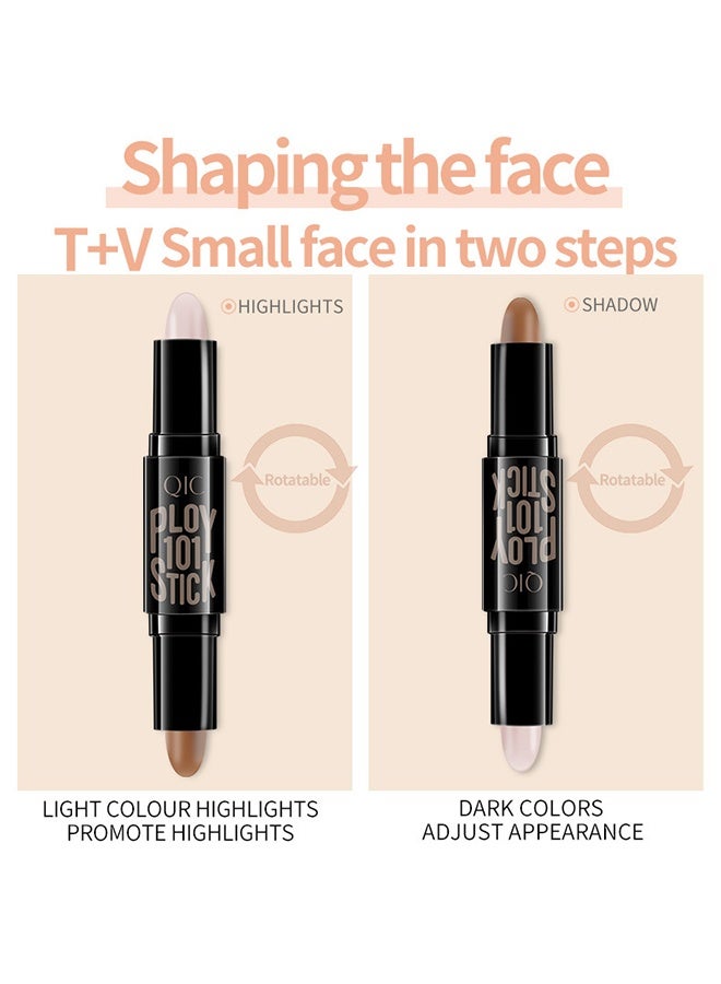 كيو اي سي عصا مستحضرات التجميل ذات الرأس المزدوج ، عصا كونتور عصا المكياج ذات النهاية المزدوجة ، عصي البرونزر الكريمي ، قلم خافي عيوب للوجه مقاوم للماء لوجه الجسم لتفتيح ظل الوجه ، إنشاء مكياج ثلاثي الأبعاد # 01 عاجي - Image 3