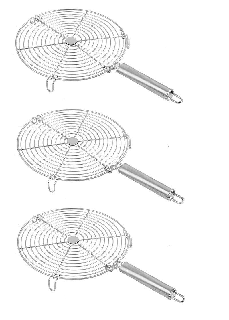 Kuber Industries Kuber Industries Small kitchenware Round Roaster TAndoor BarbequeRotiPapad Jali Griller with Steel HandlePack of 3 Silver  - Image 1