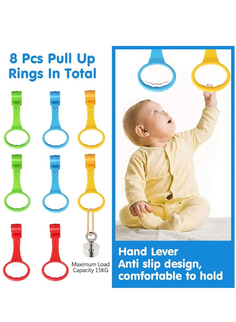 SOLARAE Baby Crib Pull Up Rings, 4 Colors Baby Pull Up Bar, Baby Bed Stand Up Rings, Baby Playpen Accessories Playpen Pull Up Rings, Walking Assistant Pull Up Ring for Infant Baby Toddler (8Pcs) - Image 2