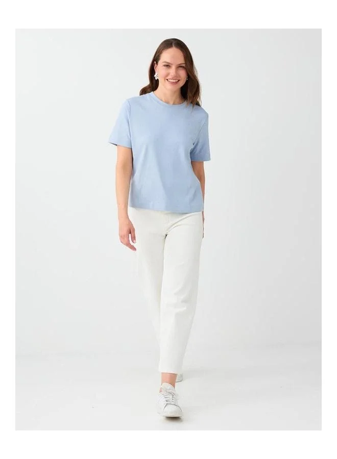 Jimmy Key Light Blue 100% Cotton Short Sleeve Basic Knit T‑shirt.