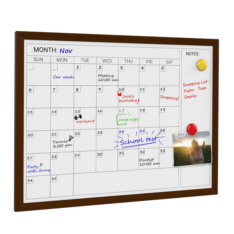 Comix Magnetic Dry Erase Calendar Whiteboard,24 * 18 inches Wooden Brown Frame - Image 1