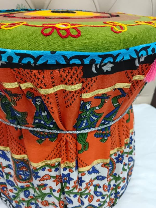 POSHMANDALA Embroidery Work Bamboo Mudda Cover Muddy Stool Ottaman Pouffes Patio Chair Footstools Cover Size 17x18 Inches Set of 2 Pieces ONLY Cover - Image 5