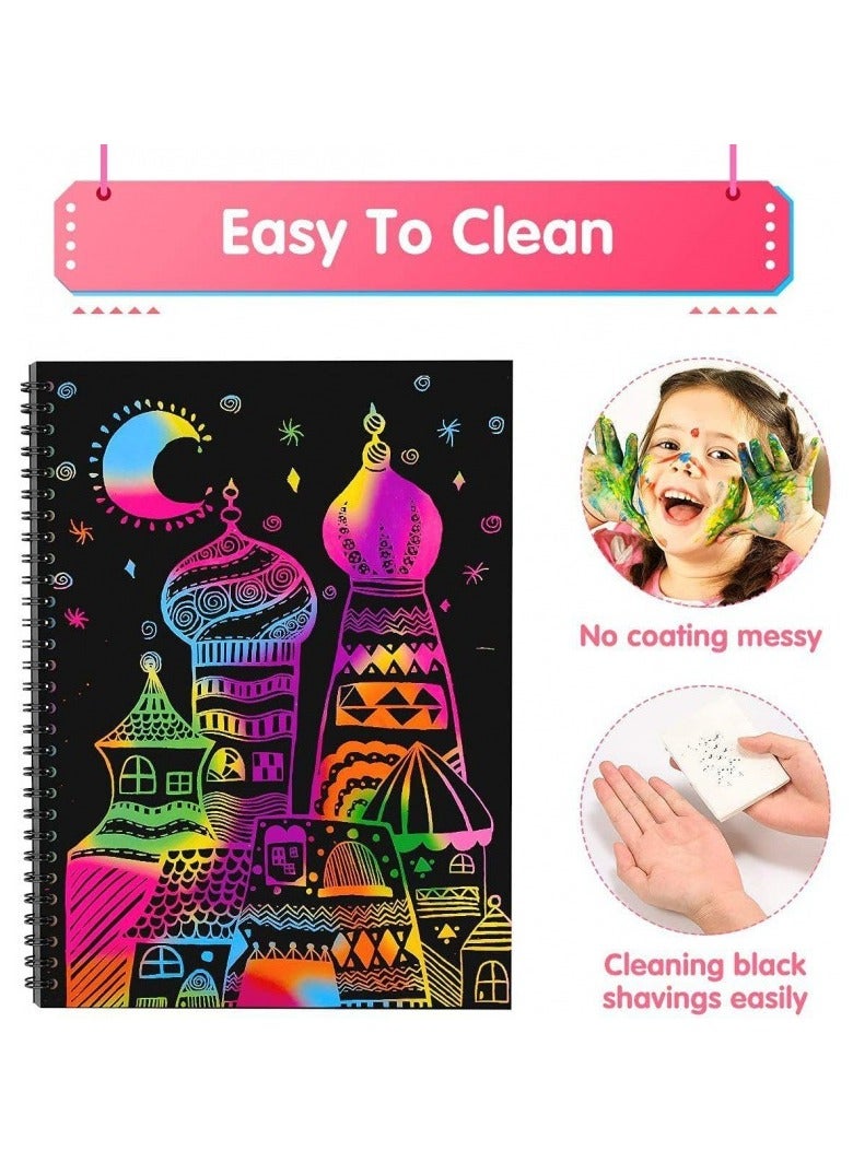 Scratch Art Gifts Set for 3 4 5 6 7 Year Old Boy and Girl, Scratch it Off Rainbow Magic Paper Craft, Kids Age 3-10 and up DIY Holiday Gift Birthday Party Games(2 PCS) - Image 3