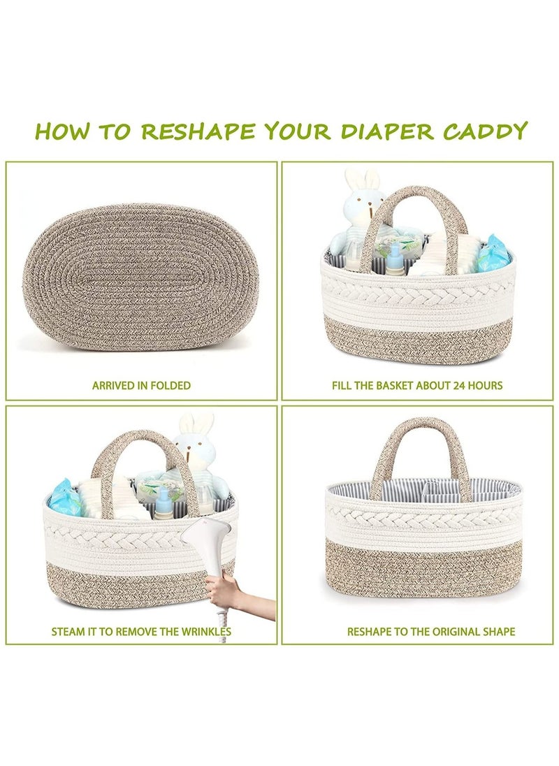 Gonice Gonice Baby Diaper Caddy Organizer, Cotton Rope Diaper Caddy for Baby large diaper caddy basket, Nursery Storage Bin, Baby Caddy with Removable Inserts for Changing Table & Car Diaper Organizer  - Image 4