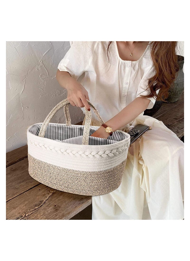 Gonice Gonice Baby Diaper Caddy Organizer, Cotton Rope Diaper Caddy for Baby large diaper caddy basket, Nursery Storage Bin, Baby Caddy with Removable Inserts for Changing Table & Car Diaper Organizer  - Image 5