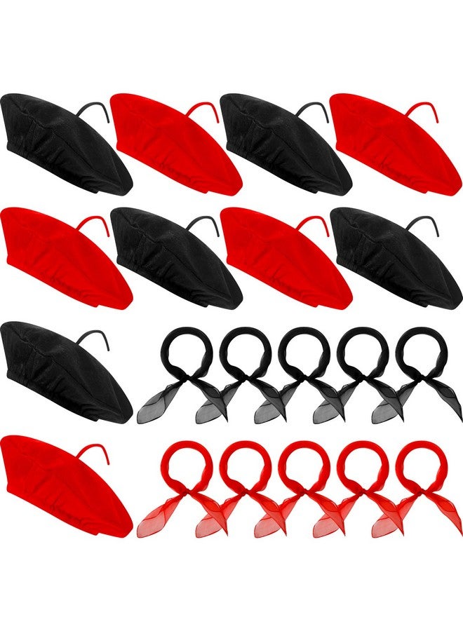 Laumoi Laumoi 20 Pcs Halloween Party Berets for Kids French Beret Bulk Hat Artist Beanie with Color Neck Scarf for Cosplay Decorate(Bright Colors)  - Image 1