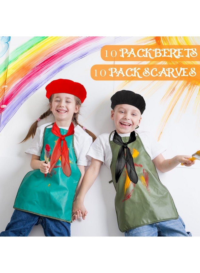 Laumoi Laumoi 20 Pcs Halloween Party Berets for Kids French Beret Bulk Hat Artist Beanie with Color Neck Scarf for Cosplay Decorate(Bright Colors)  - Image 2