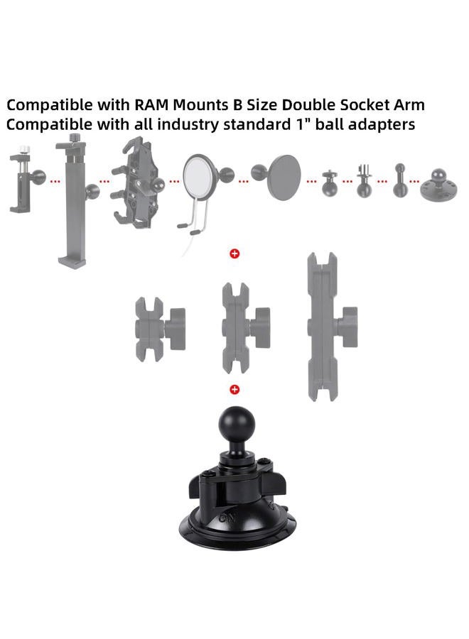 Leenconghui 1-inch Ball Head Suction Cup Base Mount, Compatible with RAM & GoPro Holders, B Size Double Ball Socket Arm, Black - Image 4