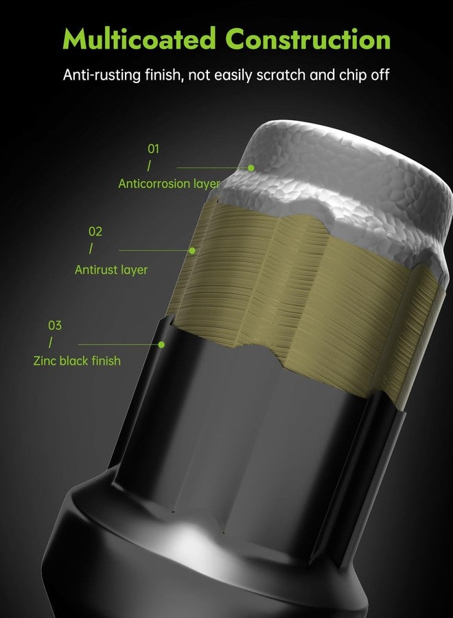 AUTOPTIM صواميل عجلات AUTOPTIM 3/8-24 ATV ذات 6 أسنان مخروطية الشكل مع مفتاح واحد، بديل لـ Polaris Ranger و RZR و Sportsman 400/500/570/600/700/800 - 16 قطعة صواميل عجلات سوداء ذات أسنان، سداسي 17 مم، طول 35 مم - Image 4