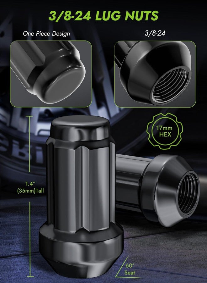 AUTOPTIM صواميل عجلات AUTOPTIM 3/8-24 ATV ذات 6 أسنان مخروطية الشكل مع مفتاح واحد، بديل لـ Polaris Ranger و RZR و Sportsman 400/500/570/600/700/800 - 16 قطعة صواميل عجلات سوداء ذات أسنان، سداسي 17 مم، طول 35 مم - Image 2