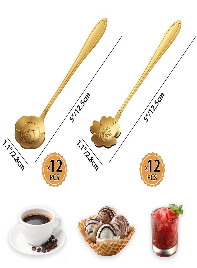 SCORYULE 24PCS Gold Espresso Coffee Spoons, 5 Inch Stainless Steel Small Spoon for Dessert, Tea, Demitasse Stirring, Soup, Kitchen, Cafe or Bar - Image 2