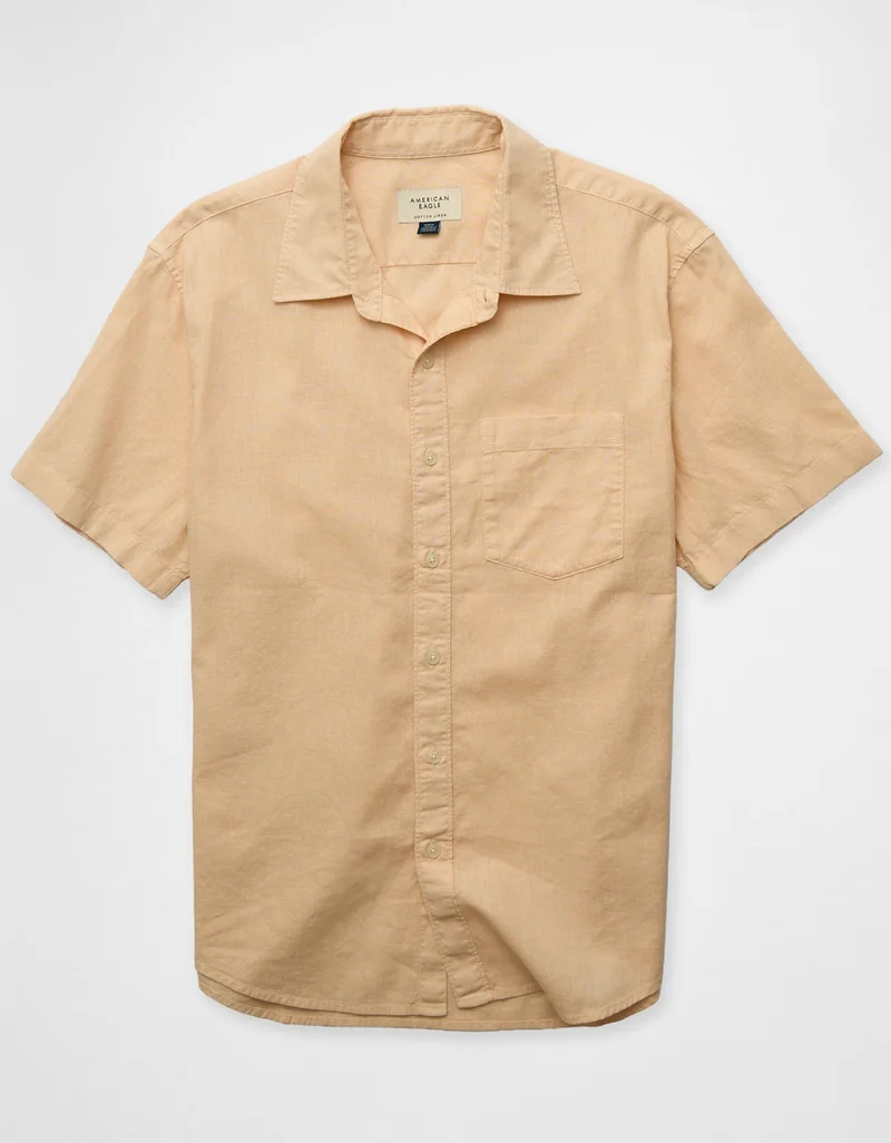 American Eagle  AE Linen-Blend Short-Sleeve Button-Up Shirt for Men | Best Price UAE