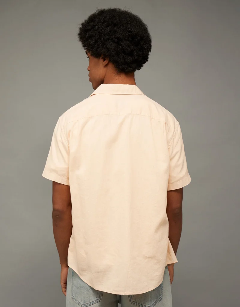 American Eagle AE Linen-Blend Short-Sleeve Button-Up Shirt