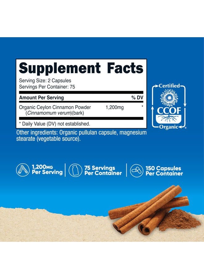 Nutricost Organic Cinnamon (Ceylon Cinnamon) 1,200mg Serving, 150 Capsules - Gluten Free, Non-GMO - Image 2