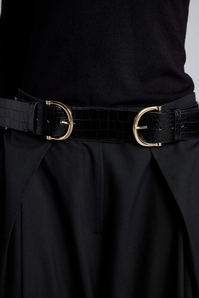 ديفاكتو Woman Oval Buckle Faux Leather Classic Belt