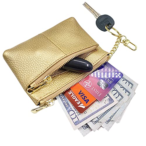 Beurlike Womens RFID Coin Purse Change Wallet Small Leather Card Holder Keychain (Gold) - Image 2