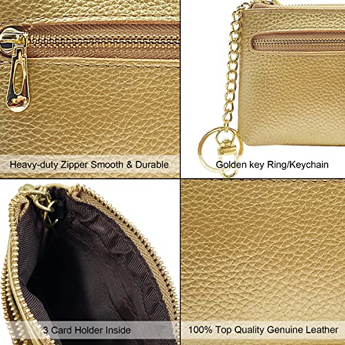 Beurlike Womens RFID Coin Purse Change Wallet Small Leather Card Holder Keychain (Gold) - Image 4