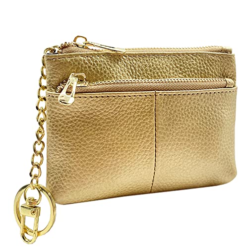 Beurlike Womens RFID Coin Purse Change Wallet Small Leather Card Holder Keychain (Gold) - Image 1
