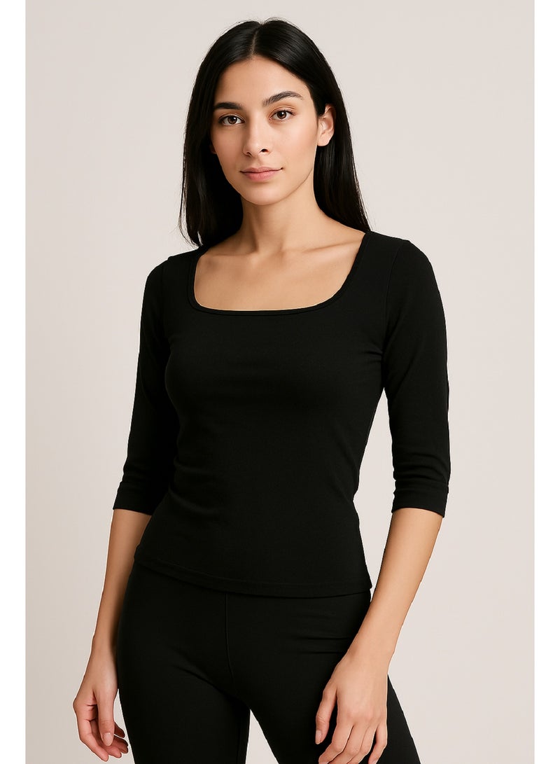 مانيكان طقم ملابس داخلية نسائية قصيرة بفتحة رقبة مربعة وقصة عالية ومطاطة في أربعة اتجاهات - Image 1