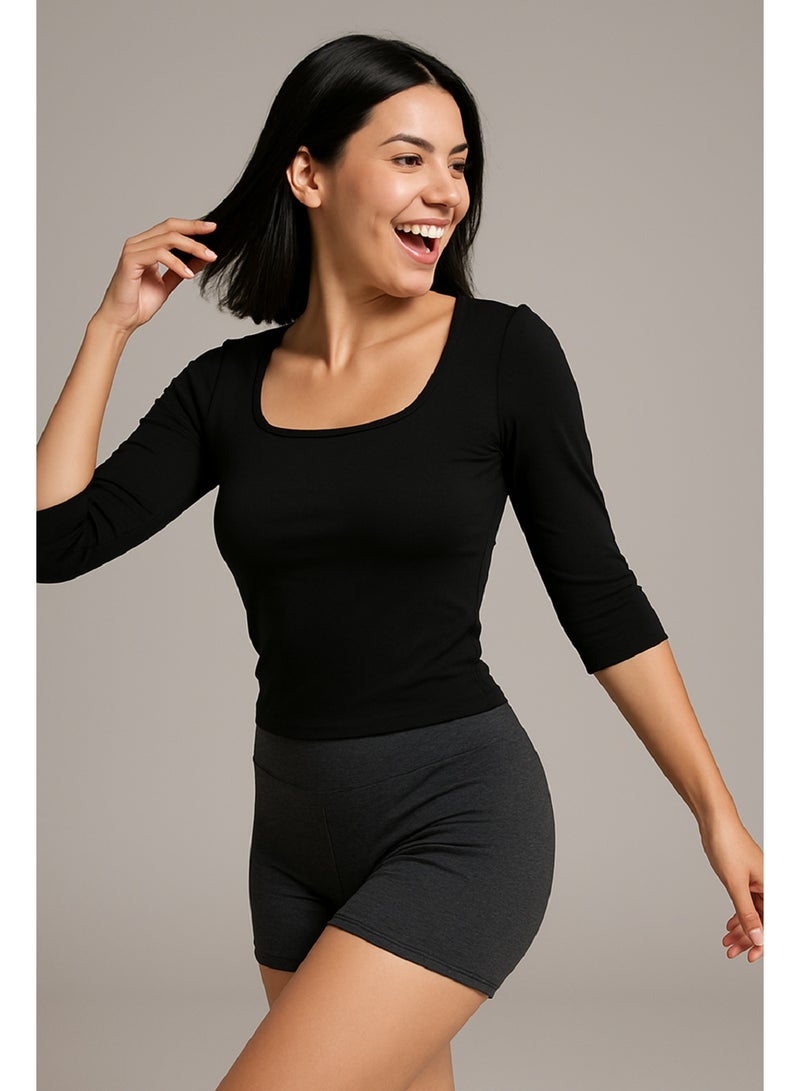 مانيكان طقم ملابس داخلية نسائية قصيرة بفتحة رقبة مربعة وقصة عالية ومطاطة في أربعة اتجاهات - Image 3