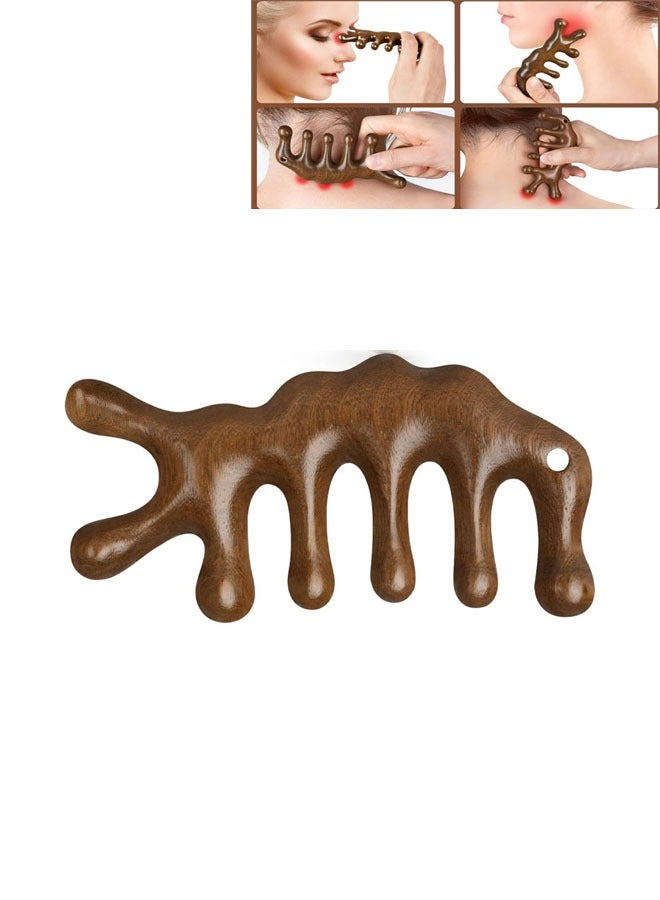 مشط للشعر بأسنان واسعة من خشب الصندل لتدليك فروة الرأس للرجال والنساء، بيج - Image 1