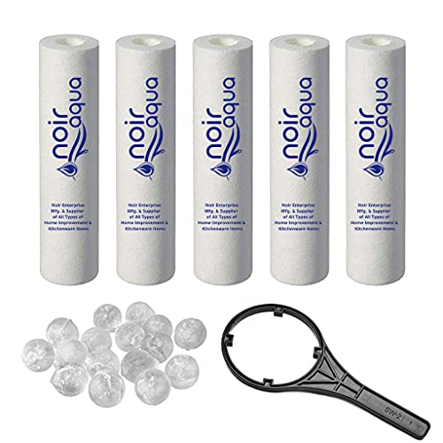 Noir Aqua فلتر سبون PP 5 قطع + مفتاح مع 5 كرات مضادة للتكلس لجميع أنواع أجهزة تنقية المياه RO - بديل فلتر مياه سبون كارتريدج - Image 1
